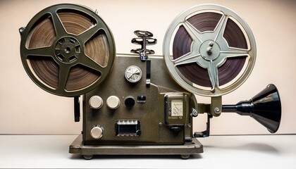 vintage film projector with spools and controls