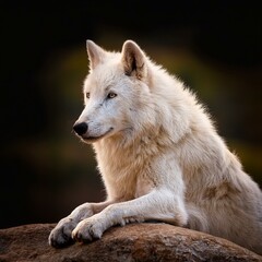 weisser wolf auf felsen