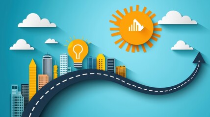 Flat Design Roadmap for Financial Goals, Retirement, Savings, and Investments with Copy Space.