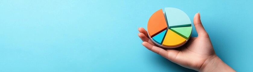 Fototapeta premium Hand Holding Balanced Financial Goals Pie Chart with Copy Space for Text