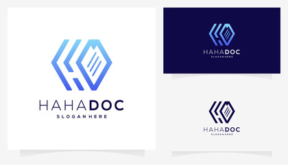 Abstract vector letter H with document icons symbols. Creative combined monogram initial and archives logo design ideas.