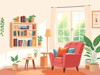 Fototapeta premium living room with furniture, cartoon art