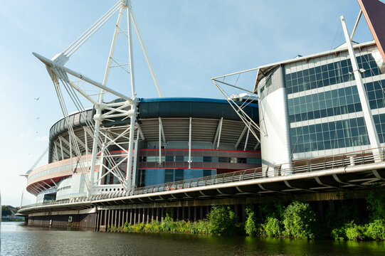 View of the Cardiff Millennium Stadium or Cardiff Principality Stadium from the canal