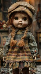 Obraz premium Vintage Rustic Doll in Plaid Dress