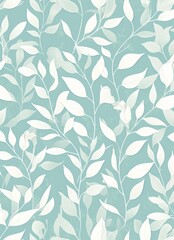 Naklejka premium Seamless pattern featuring white leaves on a pale mint background