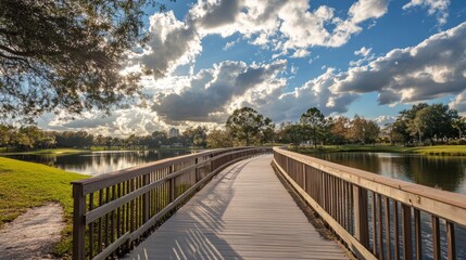 Boardwalk, clouds adorn city park