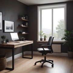 Fototapeta premium Minimalist Home Office with Natural Light and Ergonomic Setup
