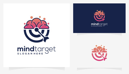Mind on target icon symbols. Abstract vector of bullseye and brain logo design inspiration. Gradient colors.