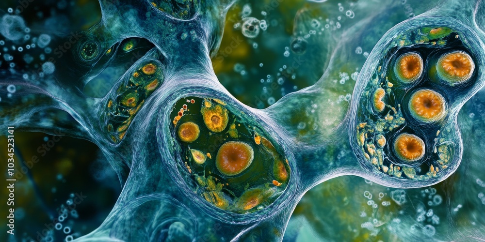 Poster microscopic view of plant cytoplasmic streaming, showing dynamic movement of organelles within the c