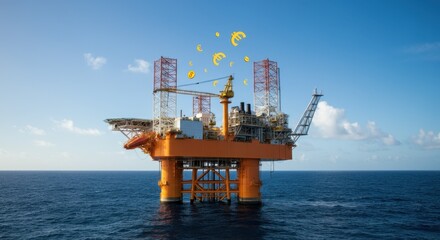 Offshore oil rig station with clear blue sky and calm ocean