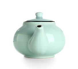 Ceramic teapot on white background