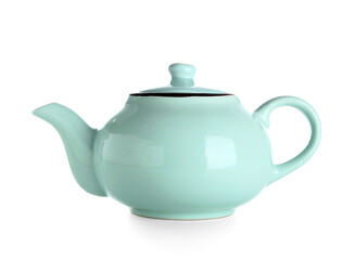 Ceramic teapot on white background