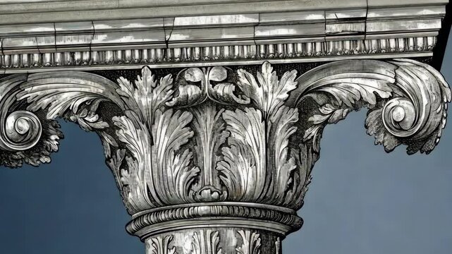 A close-up view of an intricate, ornate capital atop a column, showcasing the detailed craftsmanship of an architectural design