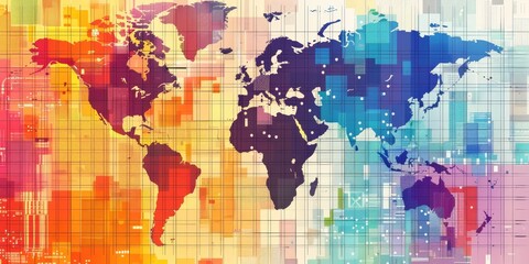 Fototapeta premium Global financial trends illustrated through colorful data maps and interactive charts