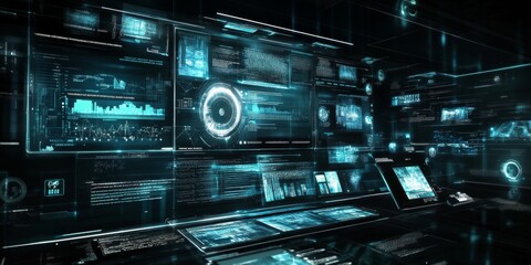 Obraz premium Futuristic encyclopedia interface with interactive multimedia content, designed for comprehensive and engaging information access