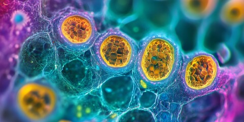 Close-up of plant cell endocytosis under a microscope, highlighting membrane invagination and vesicle formation