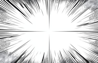 Obraz premium Dynamic Comic Book Background with Four Panels and Halftone Pattern, Featuring Sun Rays and Sharp Lines.