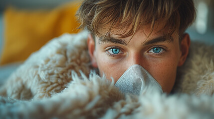 young, people, in, bed, sick, with, a, cold, runny, nose, viruses, snot