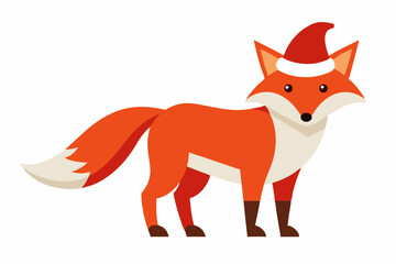 Fox with Santa Claus hats isolatedon white,vector new year elements for christmas design.