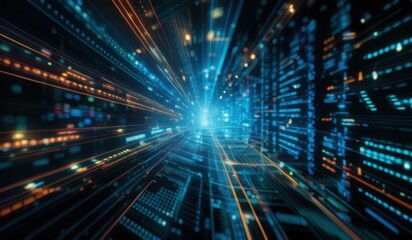 Obraz premium a dark blue and orange background with a light trail