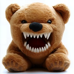 A menacing plush bear with sharp teeth.