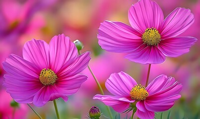 Obraz premium Pink Cosmos Flowers Blooming in a Garden