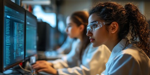 Sleek and innovative information science lab, researchers exploring new methods for data processing and analysis