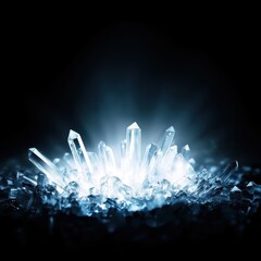 Brilliant crystal formations glowing against a dark background.