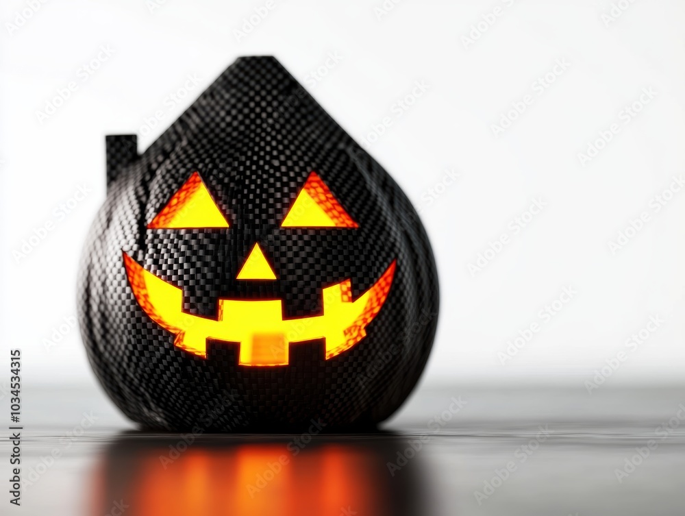 Wall mural halloween pumpkin decoration with glowing face on a white background.