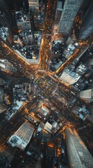 Aerial view of busy crossroads in new york city at twilight