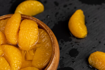 peeled orange tangerines marinated in sugar syrup