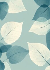 Light blue and white pattern with leaves, pastel green background, simple, minimalist design.