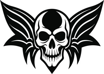 tattoo skull wings banner vector silhouette 