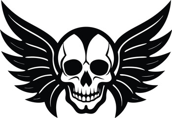 tattoo skull wings banner vector silhouette 