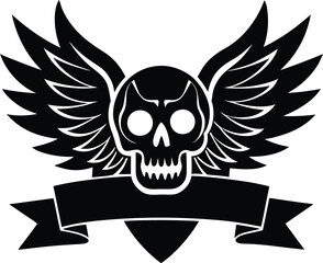 tattoo skull wings banner vector silhouette 