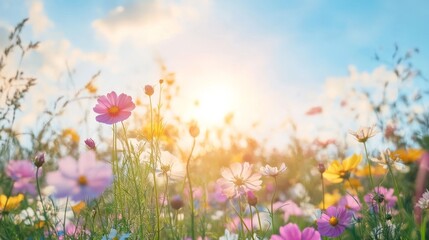 Sunlit flowers and azure