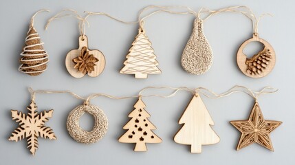 Fototapeta premium Christmas wood decor on gray.