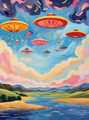 landscape with rainbow and clouds