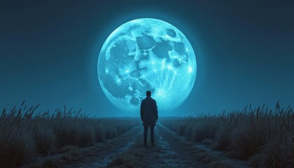 man taking or photographing under super full moon