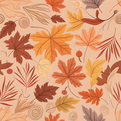 Abstract autumn floral seamless pattern fall leaves orange repeatable texture repeat seamlessly