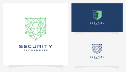 Abstract vector of shield guard and security system icon symbols. Graphic protection technology system with dot lines connection logo design.