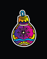 New Year's toy with hand-drawn patterns. Original vector illustration in vintage style. T-shirt design.