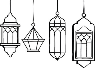 Islamic Eid lanterns silhouette vector illustration .