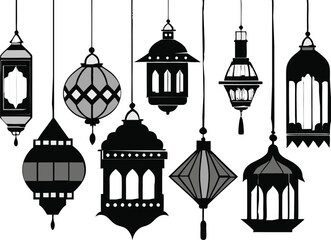 Islamic Eid lanterns silhouette vector illustration .