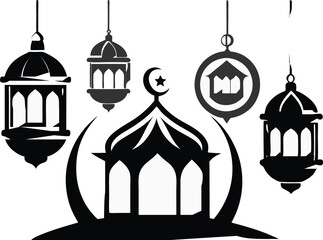 Islamic Eid lanterns silhouette vector illustration .