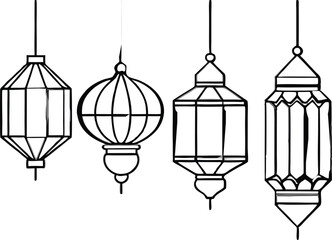 Islamic Eid lanterns silhouette vector illustration .