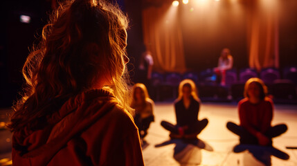 Fototapeta premium some young teen teenager actress and actors on a theatre rehearsal 