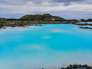 Outside of  the Blue Lagoon geothermal bath resort in Iceland