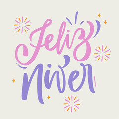 Feliz niver. Happy birthday in brazilian portuguese. Modern hand Lettering. vector.