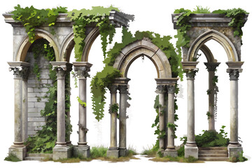 Fototapeta premium Vector set of vintage illustrations featuring Roman pillars and ruins, perfect for architectural and historic designs